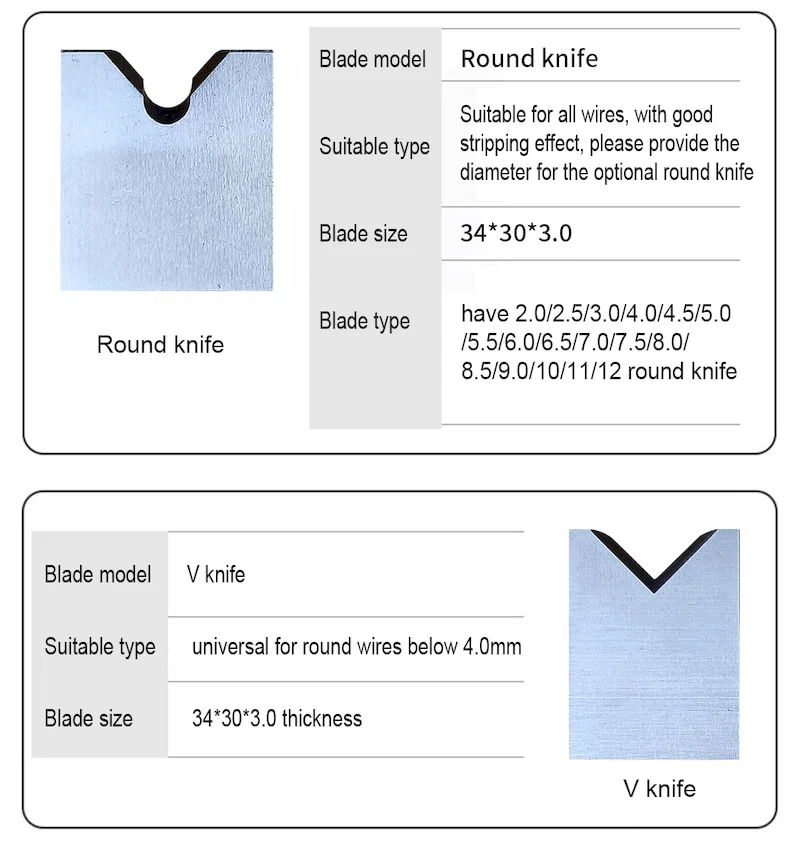  شفرة متجرد الأسلاك الهوائية ، 305 آلة سلخ أفقية أدوات مختلفة ، 315 سكاكين مسطحة ، سكين دائري بسكين V ، سكين U ، 310 ملحقات 
